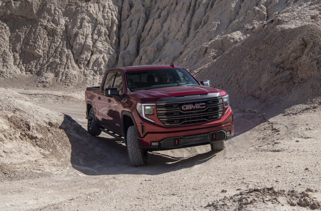 GMC Sierra AT4X runs through canyon