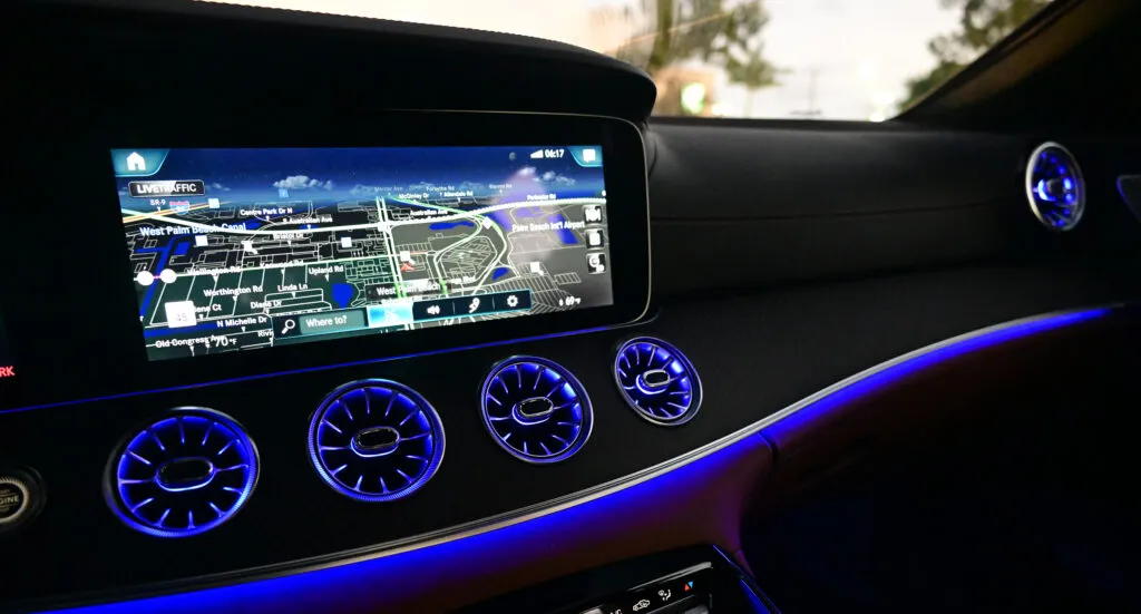 Mercedes AMG GT 53 LED dashboard lights close up