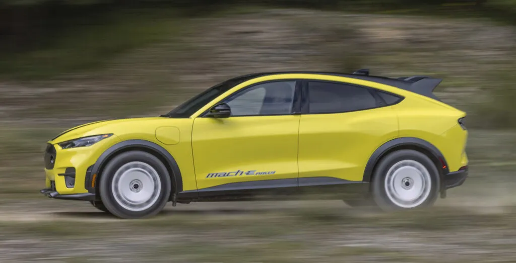 Panning photo of the Mustang Mach-E